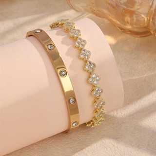 Conjunto Bracelete de Aço Inoxidável e Pulseira Feminina Acessórios Femininos kit Dourado prata em Oferta na Shopee
