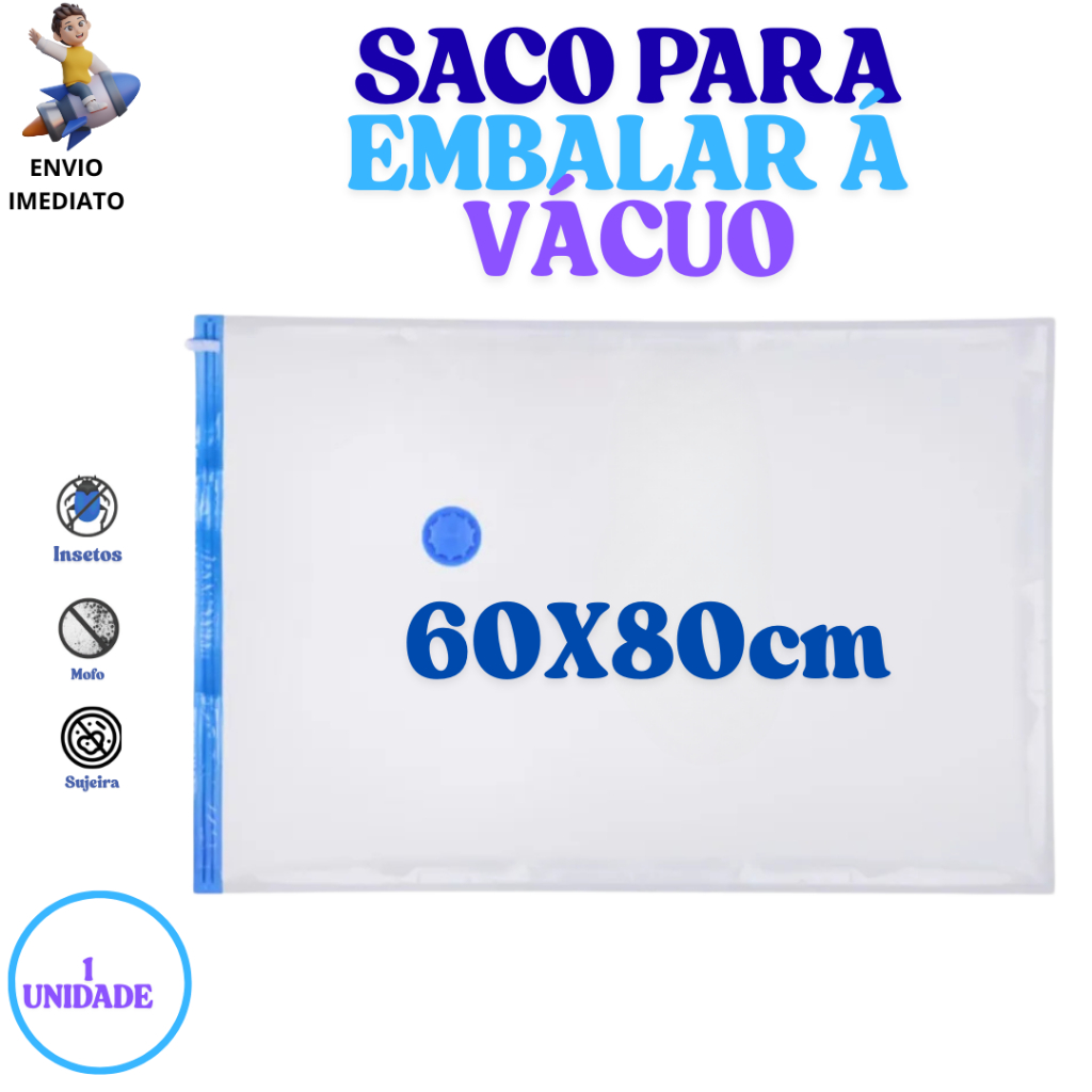 Saco Organizador a Vacuo 60x80 Grande para Roupas Cobertores Edredom e Mala