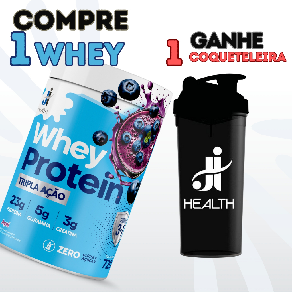 Whey Protein com Creatina e Glutamina 720g J I Health - Whey Protein Tripla Ação Completa