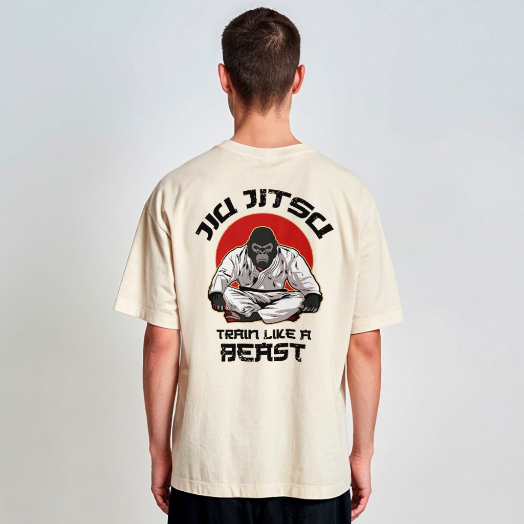 Camiseta Oversized Streetwear Gorila Train Like A Beast Jiu Jitsu Arte Marcial REF 3007 Fluxo Geek