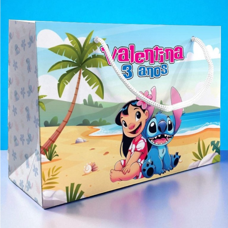 Sacolinha Stitch Personalizada Festa Lilo & Stitch Praia Lembrancinha Kit Festa Sacola Deitada Reta