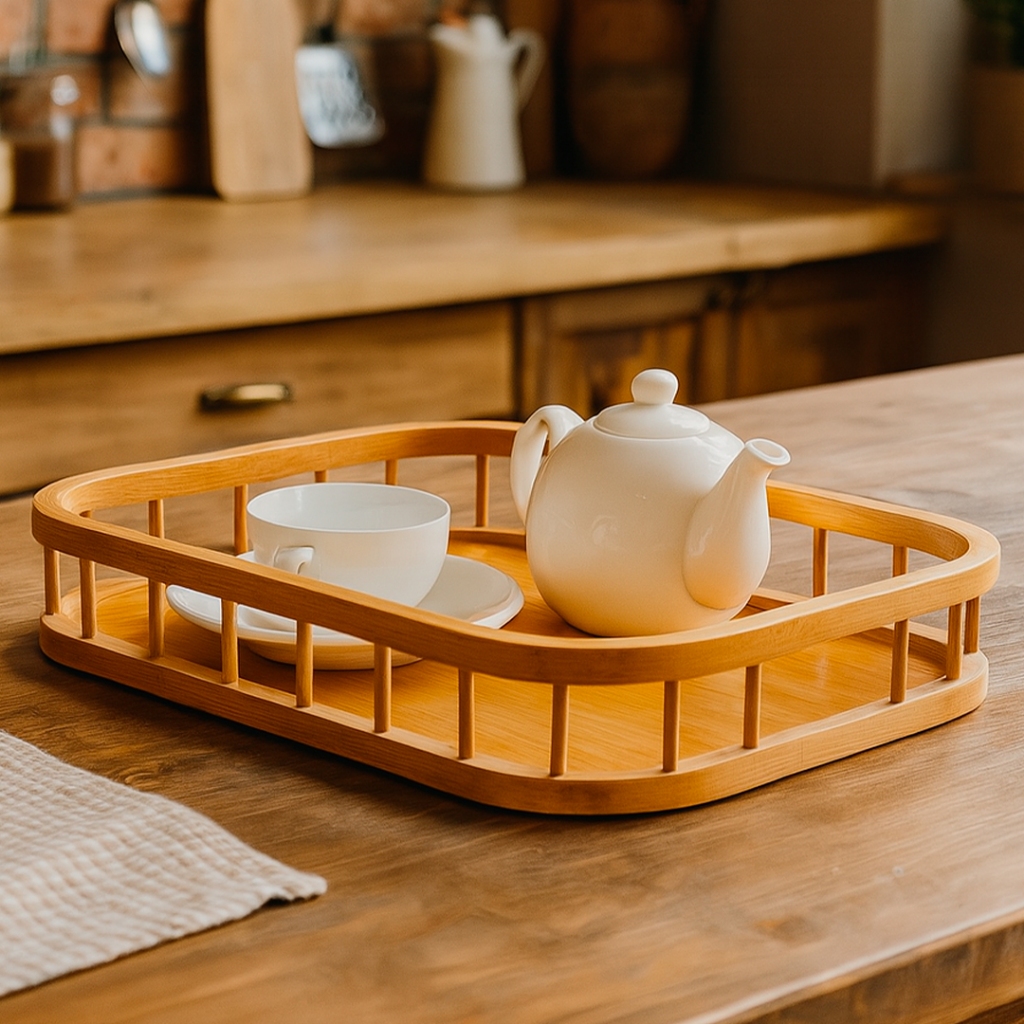 Bandeja em Bambu Natural – Café da Manhã, Chá ou Decoração – Tamanho M