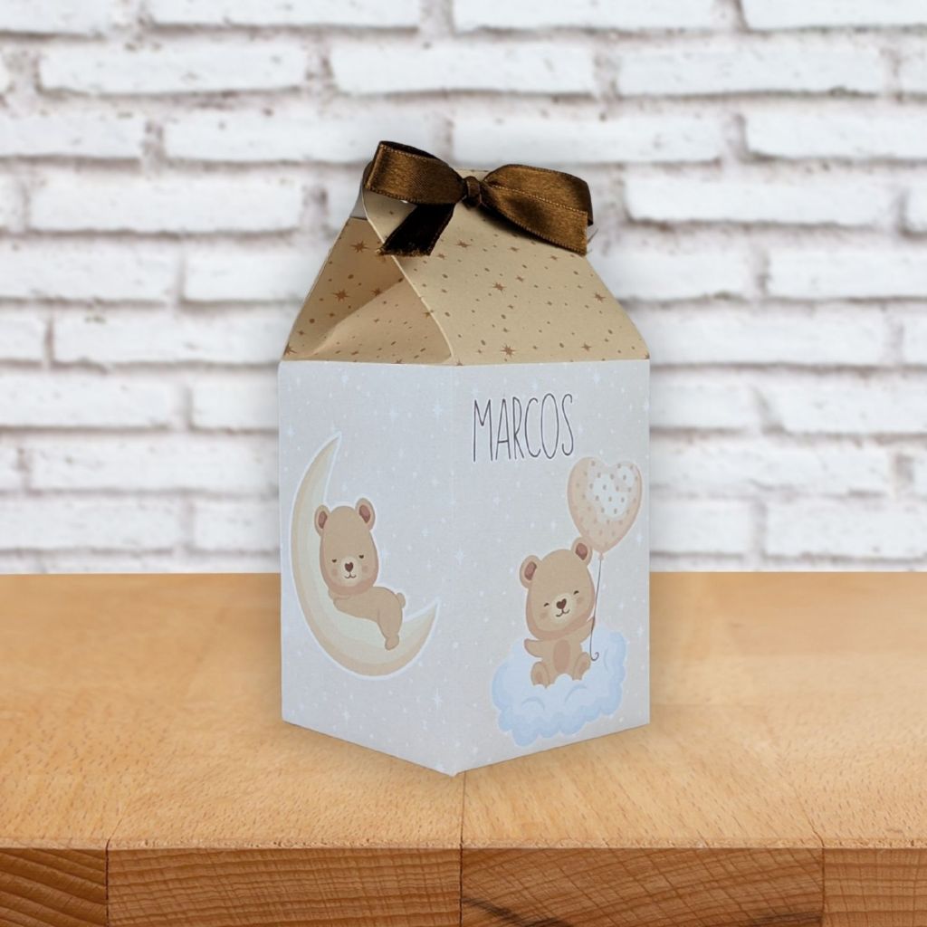 10 a 50 Caixinha Milk Personalizadas Chá de Bebê Ursinho Bege Festa Infantil Pegue e Monte