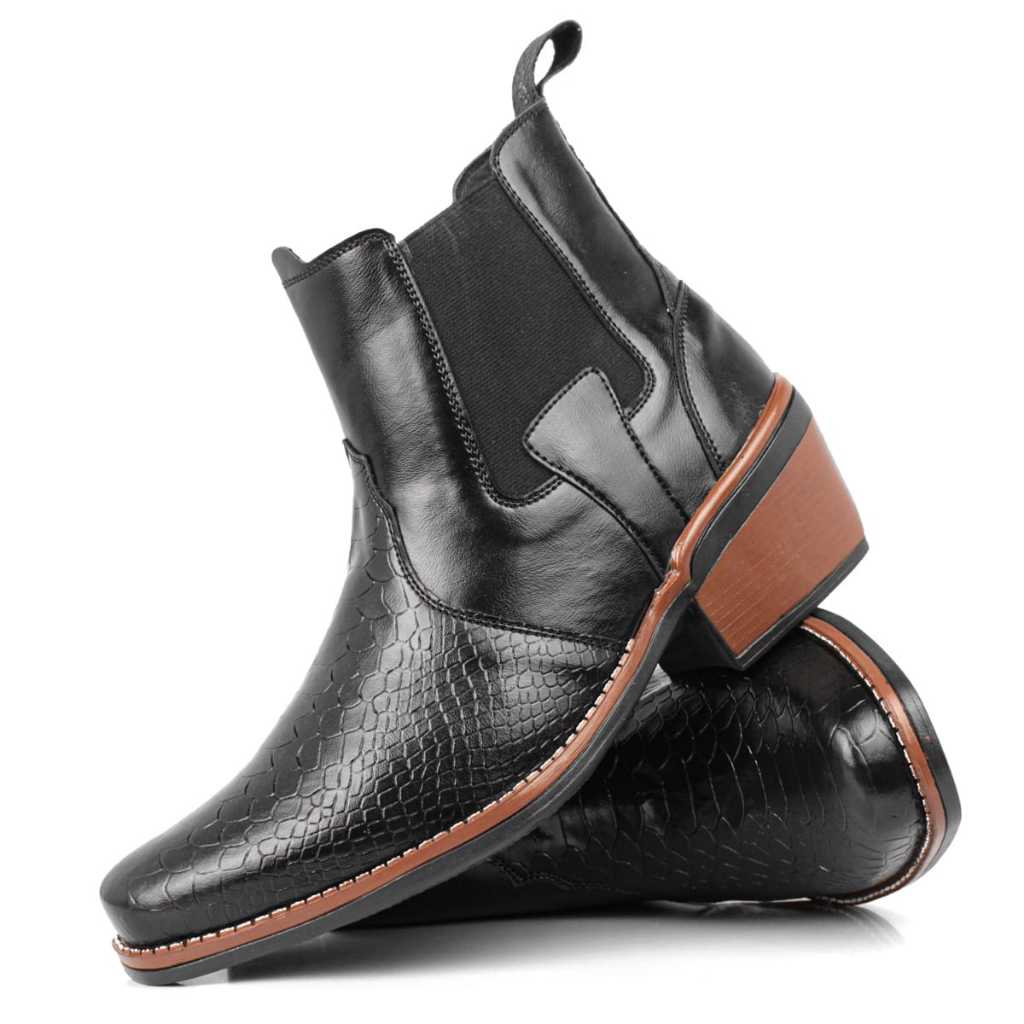 Bota Cano Baixo Texana Masculina Em Couro Ecologico Estilosa.
