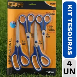 Kit 4 Tesoura Profissionais Para Costura Cabeleireiro Cabelos Artesanato Papel Escola Cozinha