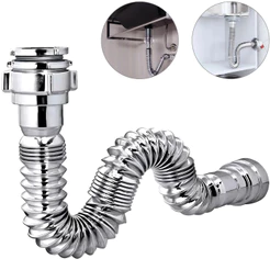 Sifão Cromado Extensivo Universal Sanfonado Ajustável para Lavatório, Pia, Tanque, Cuba - Delflex