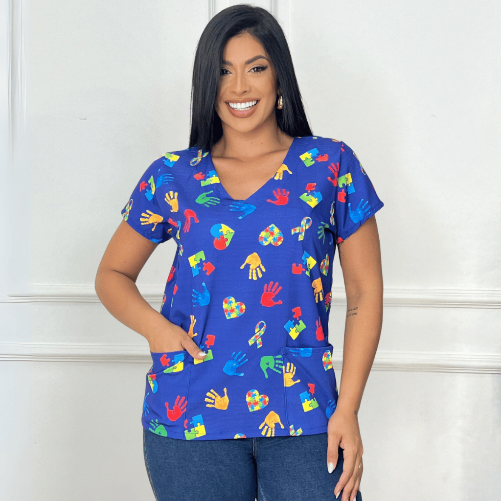 Scrubs Blusa Bata Feminina Educação Autista Autismo TEA Scrub Uniforme Tecido Oxford em Oferta na Shopee