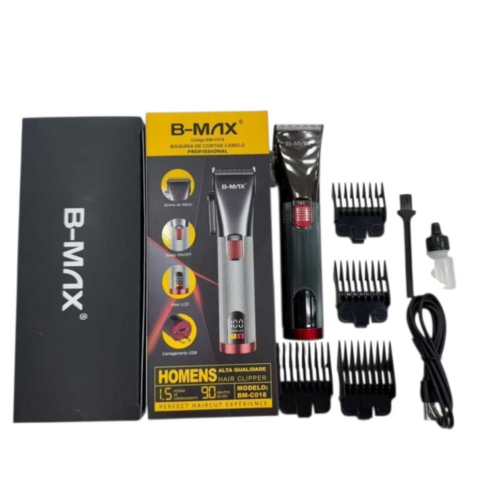 Máquina De Cortar Cabelo Cortador Barbeador Aparador Profissional Acabamento Barba 8 Peças Elétrico