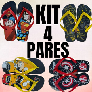 Kit 4 Pares de Chinelo Juvenil Masculino Promocao