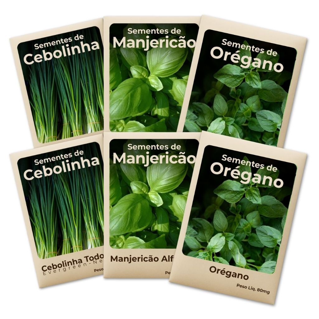 Semente Manjericão-Cebolinha-Orégano Variedade Selecionada Cultivo Fácil e Produtivo -Leve 6 Pct