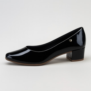 Sapato Scarpin Feminino Salto Bloco Baixo Verniz Brilhante Confortável Bico Fino Lançamento
