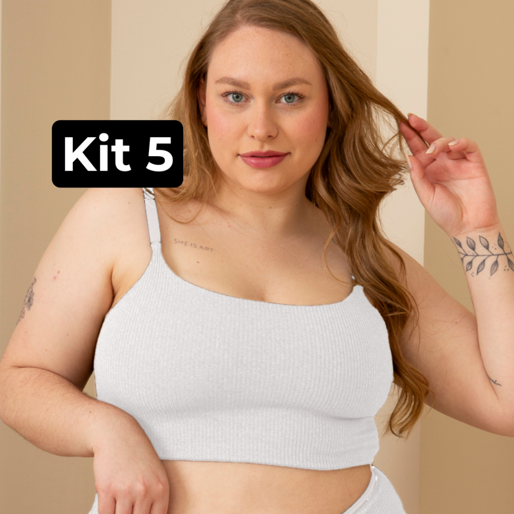 KIT 5 Top Alcinha Sustentação Plus Size Cropped Feminino Sem Bojo Confort