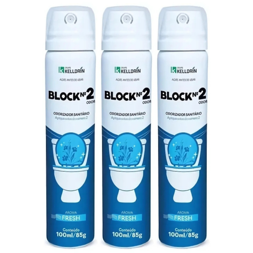 Kit 3 Odorizador Sanitario Block No2 Fresh 100ml 85g