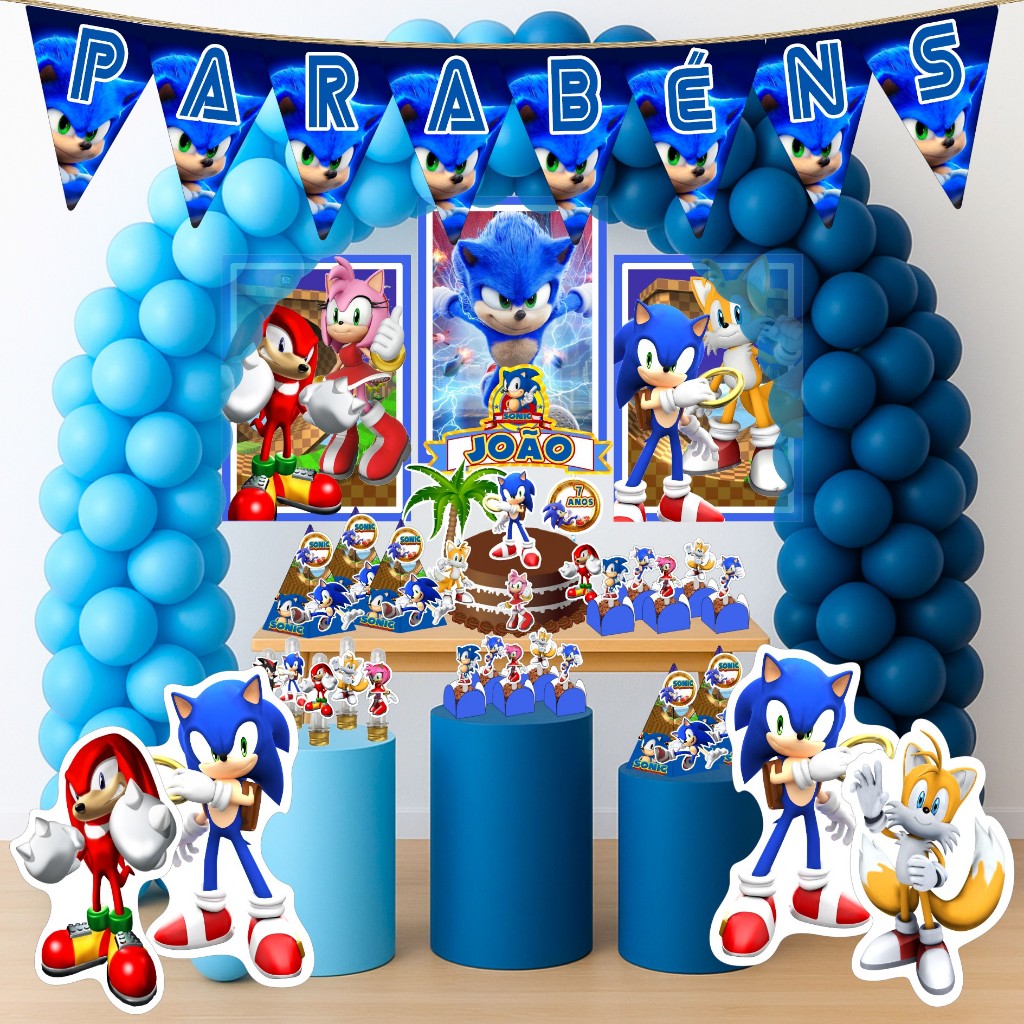 Kit Festa Aniversário Personalizado Sonic 78 itens - Decoração Mesversario Lembrancinhas