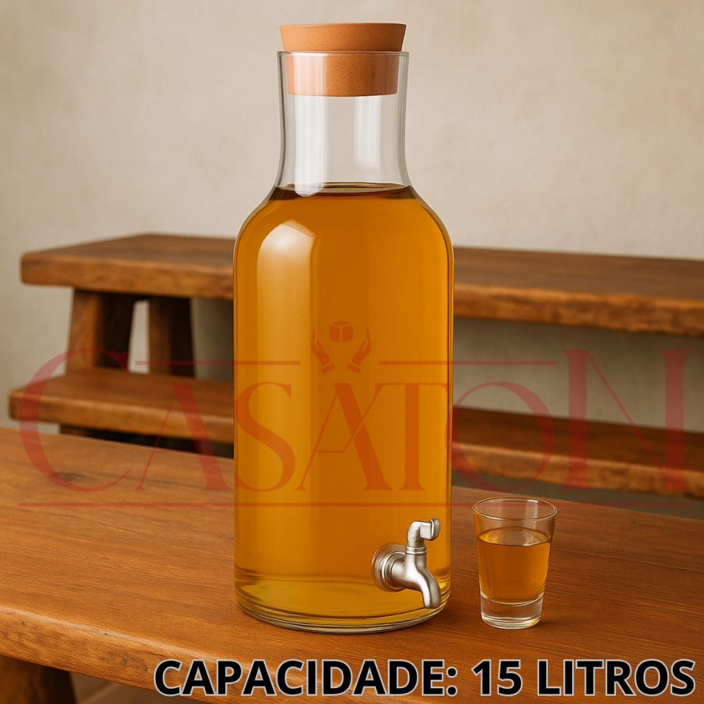 Garrafão Suqueira Dispenser Bebedouro De Vidro Grosso cachaça sucos 15 Litros Decoração Alambique