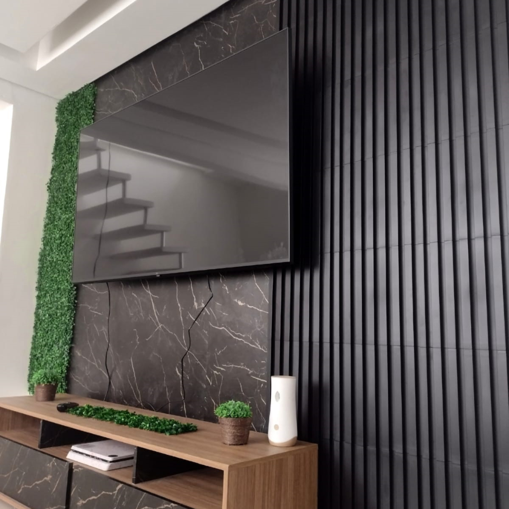 Kit 6m² Painel Ripado Preto 30x30 - 66 peças | Anti-impacto | Autocolant em Oferta na Shopee