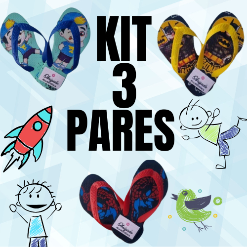 Kit 3 Pares de Chinelo Masculino Infantil SORTIDOS Menino Mais Vendidos