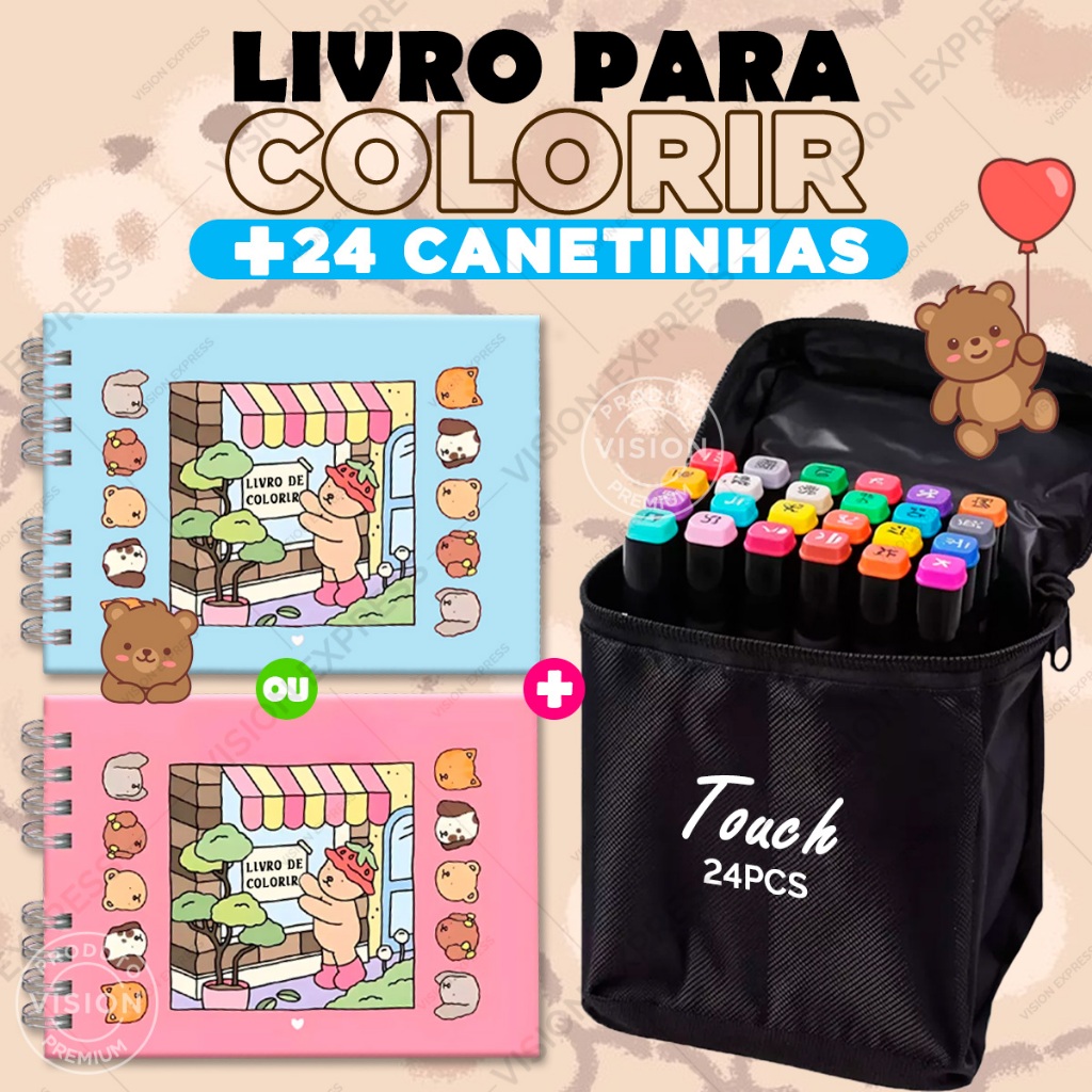 Livro de Colorir Boogie Goods Capa Dura ou Kit de 24 Canetinha + Caderno Bob Goods Bobbie ...