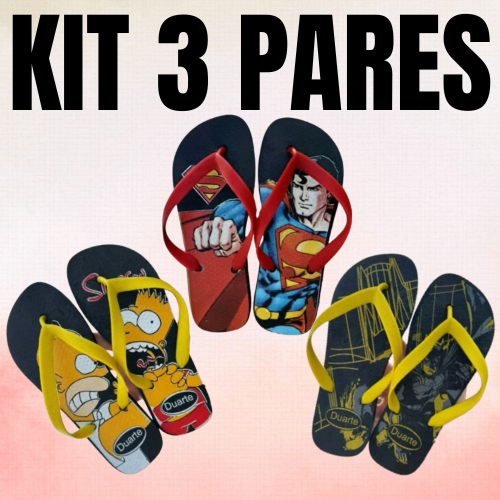 Kit 3 Pares de Chinelo Sandalia Juvenil Masculino Personagens Promocao