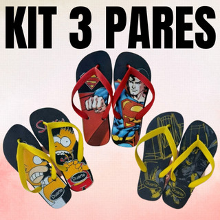 Kit 3 Pares de Chinelo Sandalia Juvenil Masculino Personagens Promocao