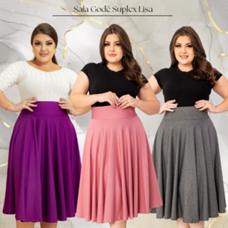 Saia Midi Godê Lisa 360 Várias Cores Plus Size Bella Moda Brás em Oferta na Shopee