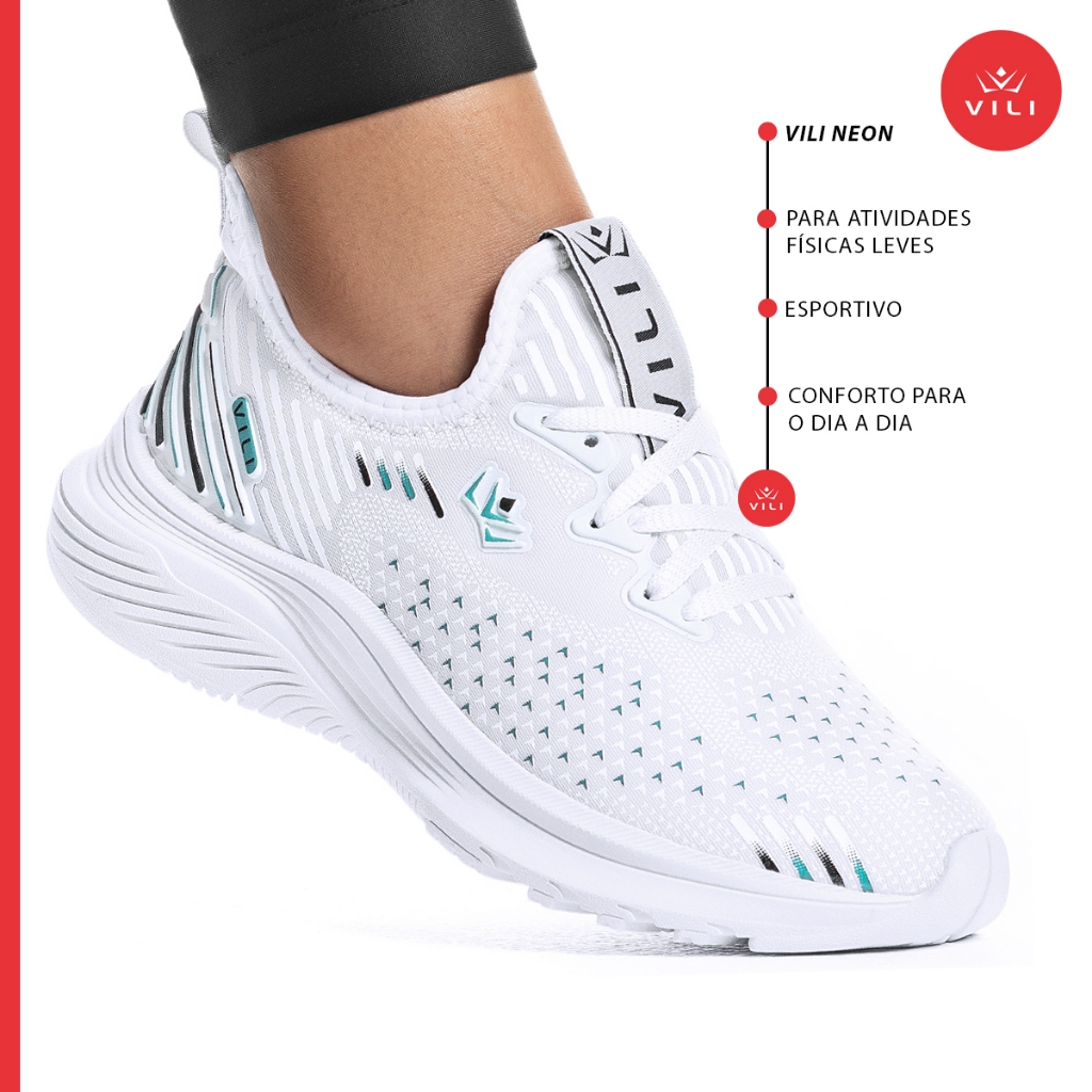 Tênis Feminino Vili Neon Esportivo Caminhada Branco em Oferta na Shopee