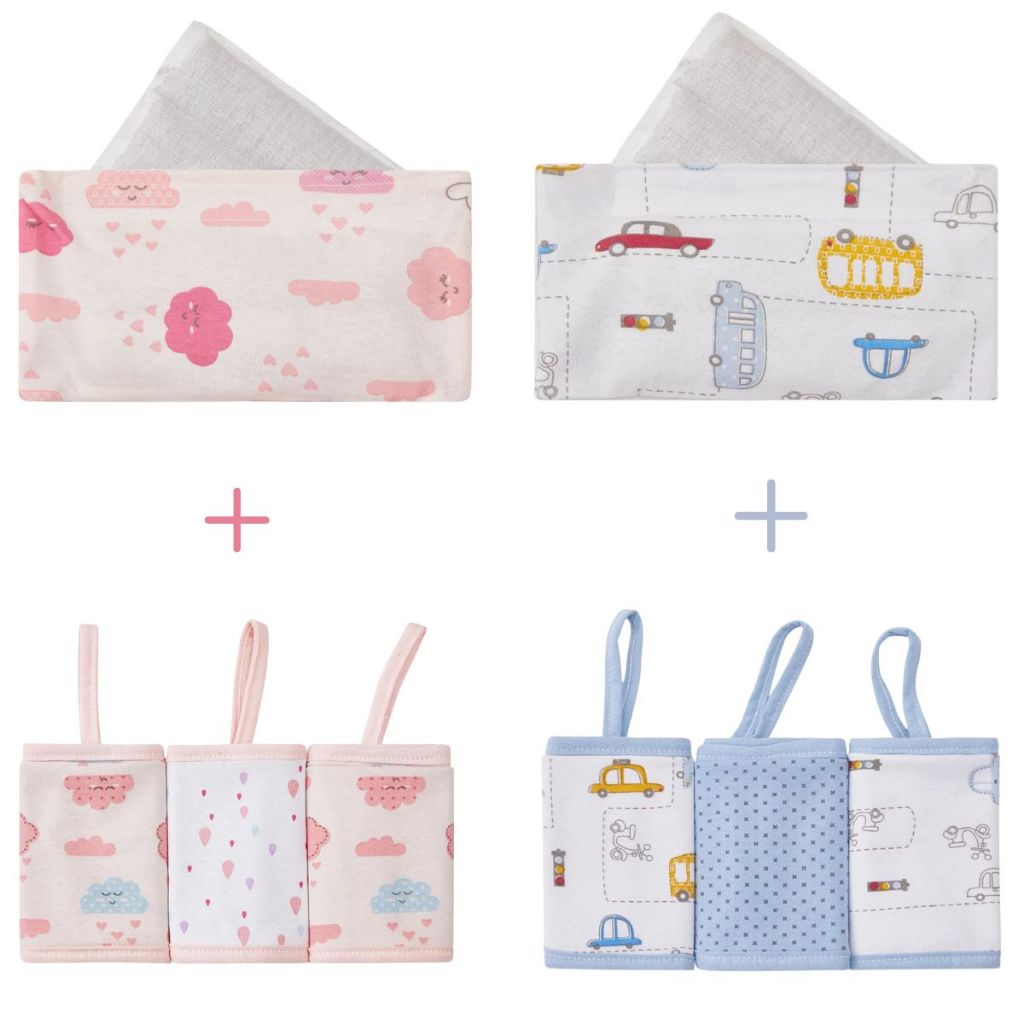 Kit Combo Faixa Termica Abdominal Anti-Cólica Sementes e Ervas + Paninhos de Boca bebê Babete Malha