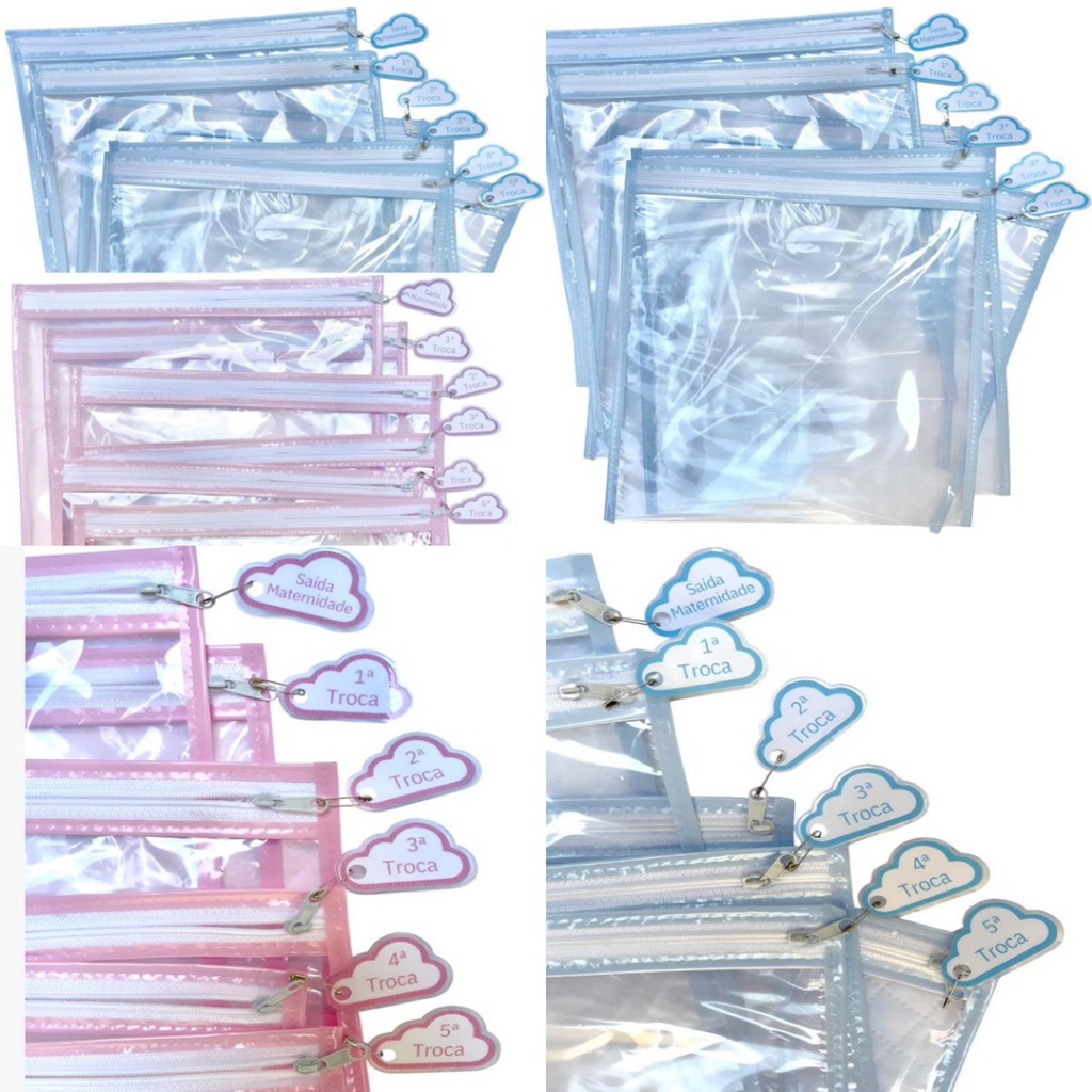 Kit 6 Saquinhos Maternidade Multiuso C Zíper Organizador Nécessaire + 6 Tags Indentificação