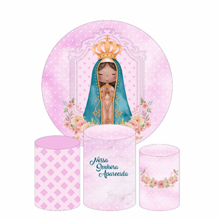 Kit Painel Redondo + Trio de Capas Cilindro Santinha Nsra Aparecida Infantil Decoração Aniversário em Oferta na Shopee
