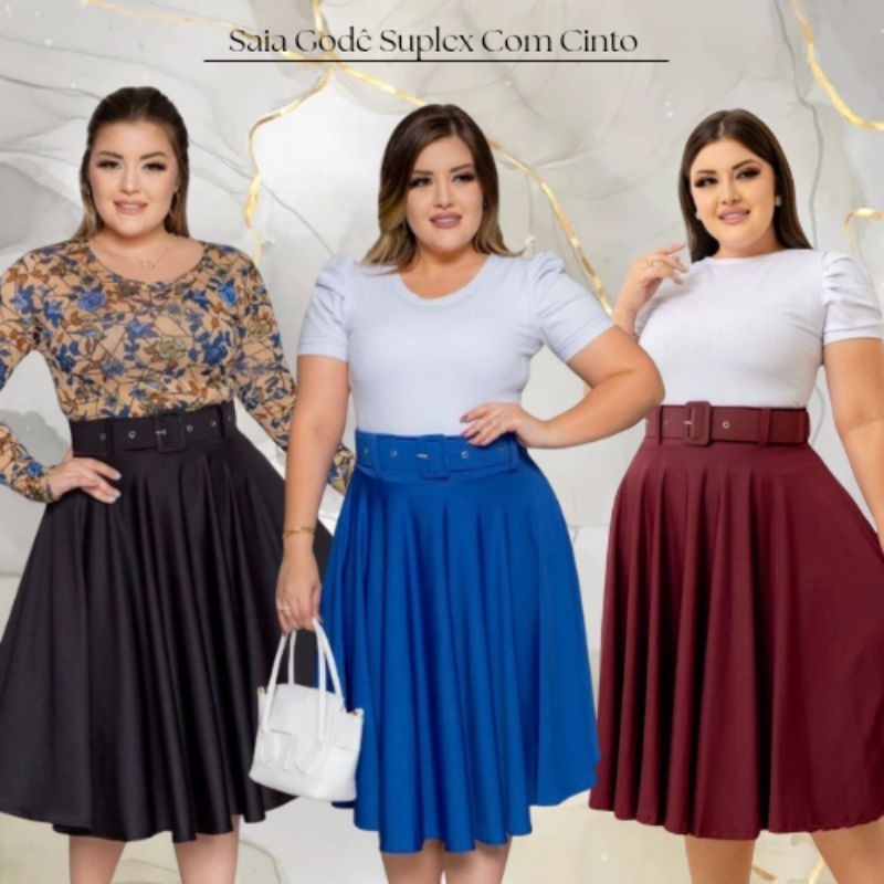 Saia Midi Godê com Cinto Várias Cores Lindas Moda Feminina Cristã em Oferta na Shopee