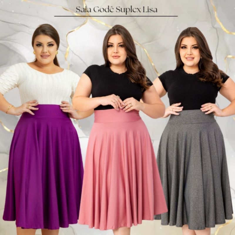 Saia Midi P ao Plus Size Várias Cores Lisas Moda Feminina Modesta em Oferta na Shopee