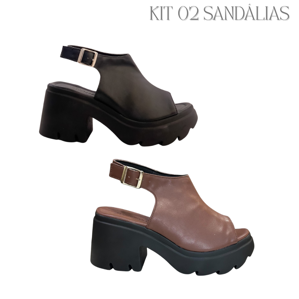 Kit 2 Sandálias Feminina Estilo Bota Plataforma Sola Macia Leve Tratorada Várias Cores Open boot