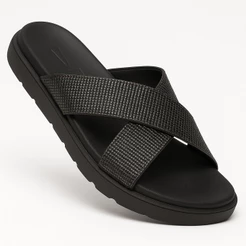 Sandália Vizzano Papete Rasteira Strass Tira Grossa 6459-122 Preta