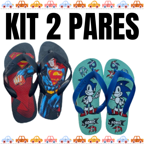 Kit 2 Pares de Chinelo Infantil Masculino Menino Super Heróis
