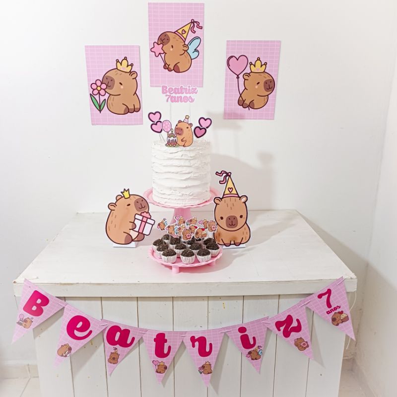 Kit Festa Capivara Capybara Personalizado Só Um Bolinho Festa em Casa Aniversário Infantil adulto Mesversário