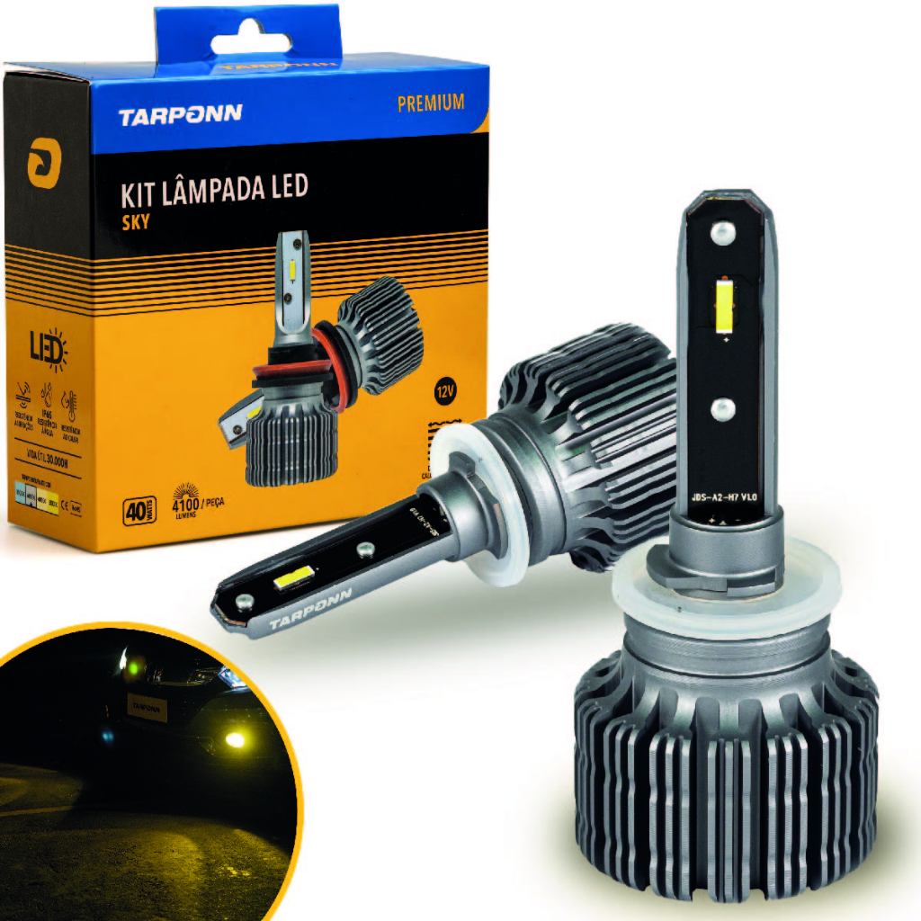 Kit Lâmpada Led Sky H27 40w 8200lm 3000k Amarela 12v Tarponn
