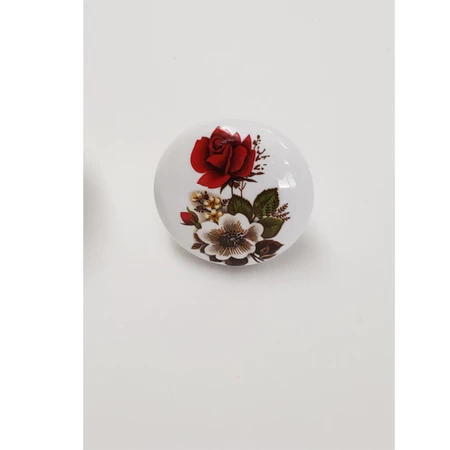 Puxador De Porcelana Redondo Floral Provençal Gaveta Armário Branco com Estampa