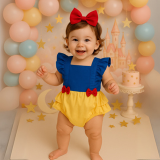 Romper Bebê Macaquinho Branca de Neve Brinde Laço Fotográfia Bunda Rica em Oferta na Shopee