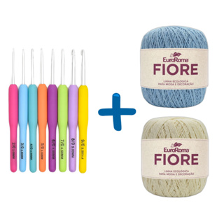 Kit 8 Agulhas Crochê + 1 ou 2 Linhas Fiore EuroRoma n°2 - 500m (Mesma espessura Anne) em Oferta na Shopee