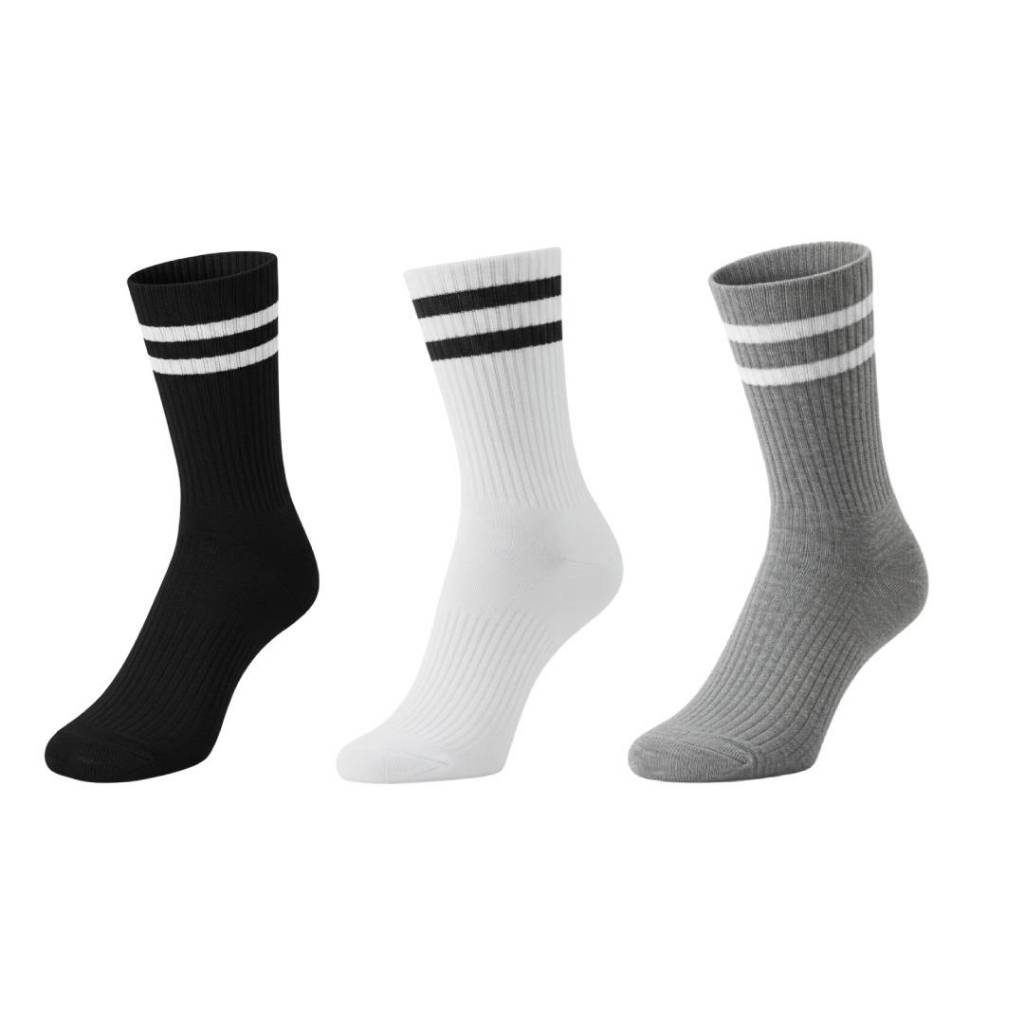Kit 3 Meias Listradas Algodão Cano Médio Alto Academia Cross Skate Caminhada Rua hip hop 2 Listras em Oferta na Shopee