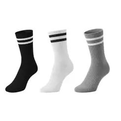 Kit 3 Meias Listradas Algodão Cano Médio Alto Academia Cross Skate Caminhada Rua hip hop 2 Listras