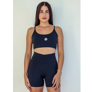 Conjunto Academia Short Top Feminino Fitness Poliamida Canelado Zero Transparencia Top Alça