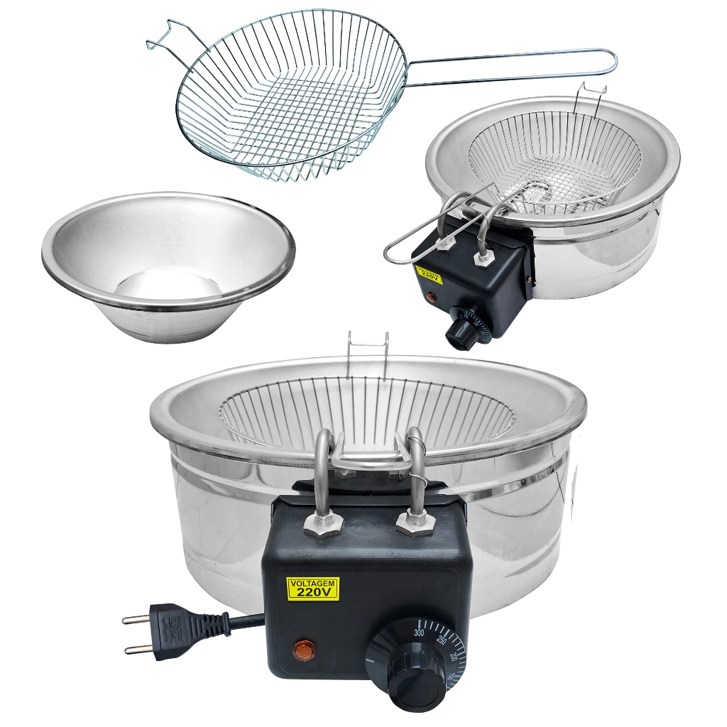 Imagem Fritadeira Elétrica Tacho Redondo 5 Litros em Inox para Batatas e Pastéis 110v ou 220v