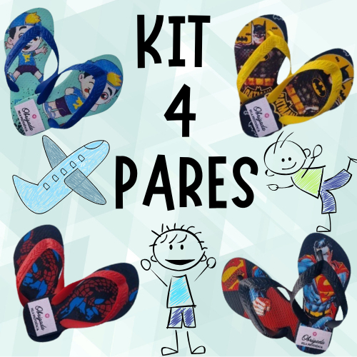 Kit 4 Pares de Chinelo infantil Masculino Menino Super Heróis Mais Vendidos