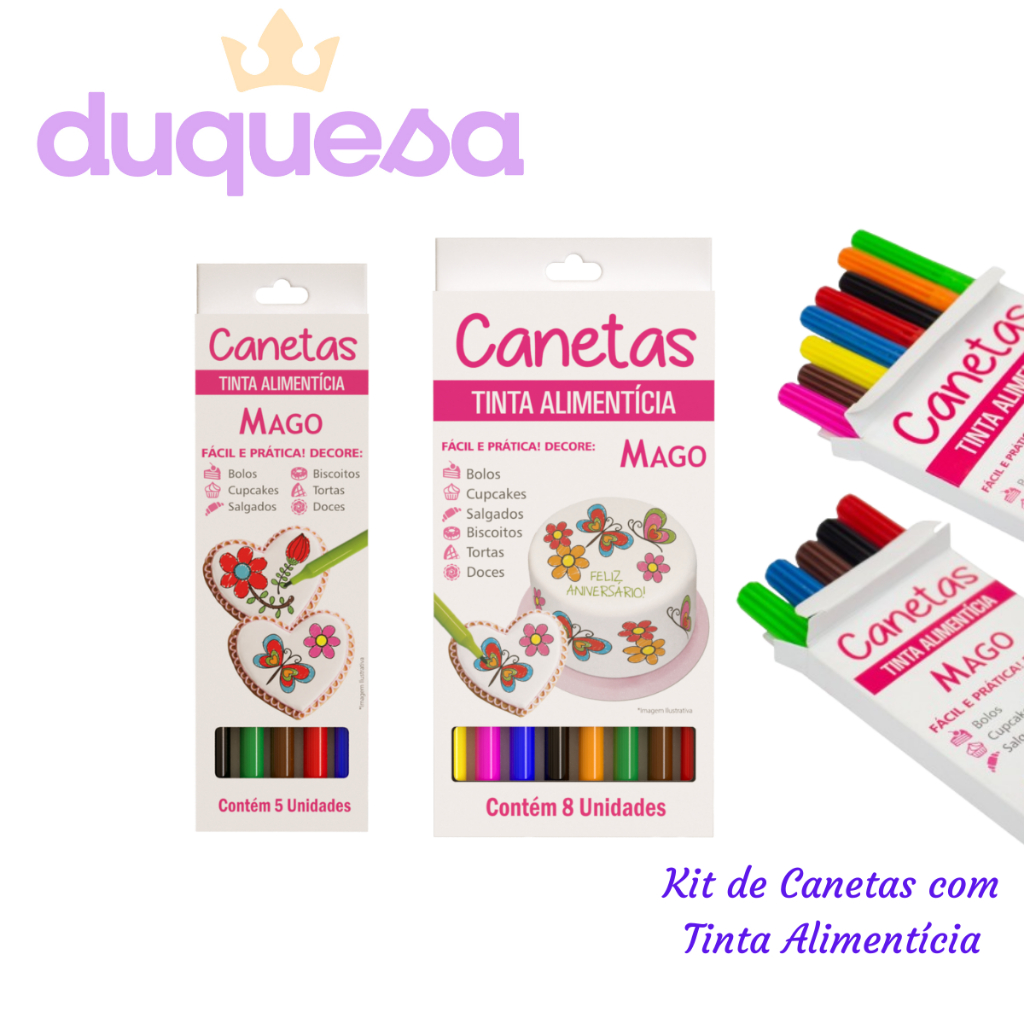 Kit Caneta Alimentícia Mago para Doces Pasta Americana Biscoitos Bolos - 5 CORES OU 8 CORES em Oferta na Shopee