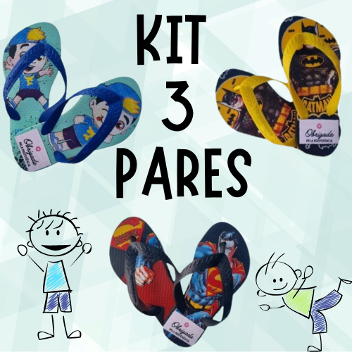 Kit 3 Pares de Chinelo infantil Menino Masculino Super Heróis Mais Vendidos