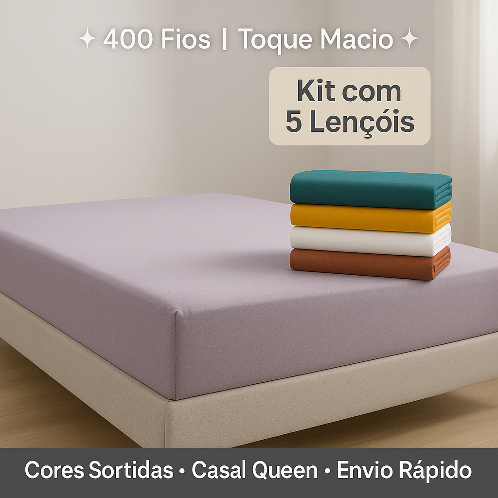 Kit 5 Lençol Casal Queen Avulso Cama Box Com Elástico 100% Poliéster Cores Sortidas em Oferta na Shopee