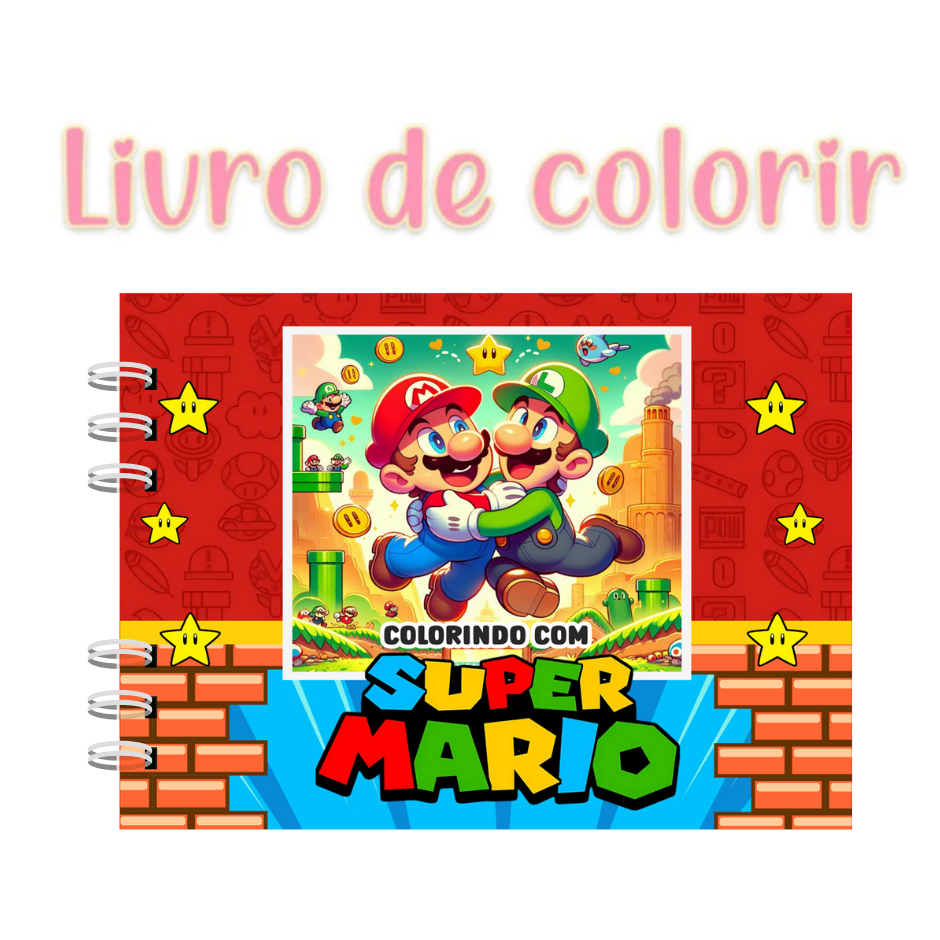 Livro de Colorir SUPER MARIO Capa DURA  Folha Grossa 50 Desenhos