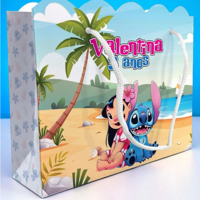 Sacolinha Stitch Ondulada Personalizada Festa Praia Lembrancinha Kit Festa Sacola Lilo & Stitch