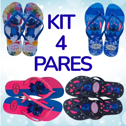 Kit 4 Pares de Chinelo Macio Feminino Sandália Stich Mais Vendidos Promocao